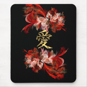 Symbol für chinesische Liebe auf rotem Fraktal Mousepad
