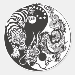 Symbol für chinesisches Drachen und Tigerjang Runder Aufkleber