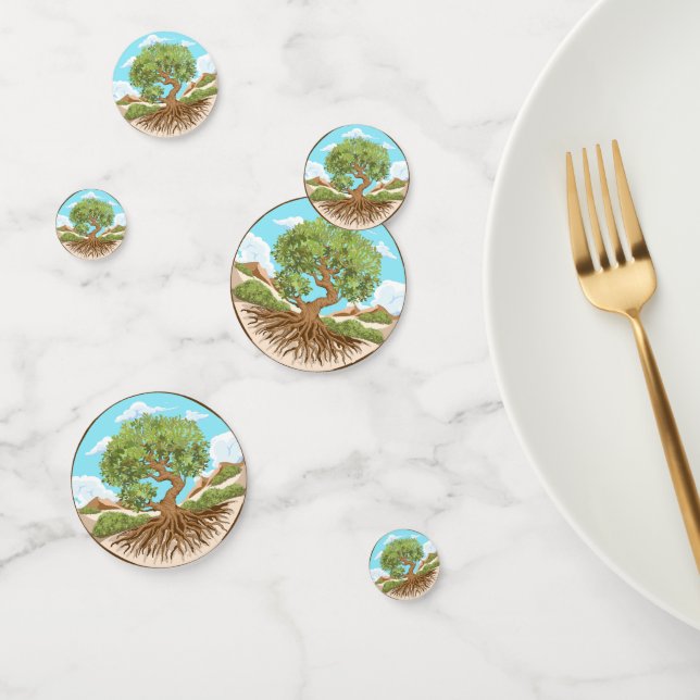 Symbol für den Frieden mit Olivenbaum in einem fre Konfetti (Gruppe)