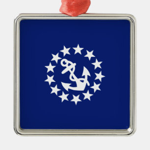 Symbol für die Ankersteine der Yacht-Flagge auf bl Silbernes Ornament