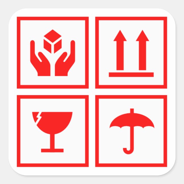 Symbol für die Paketbehandlung rot Quadratischer Aufkleber (Vorderseite)