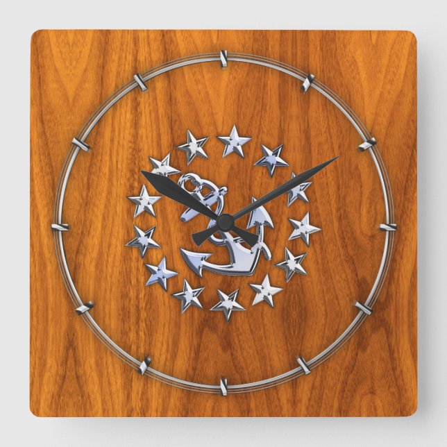 Symbol für die Yacht-Flagge auf der Holzdruckplatt Quadratische Wanduhr (Vorderseite)