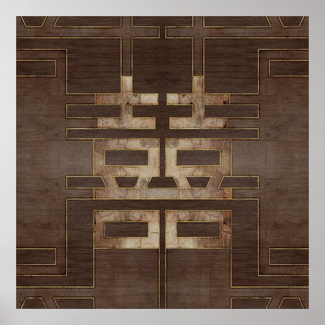 Symbol für doppeltes Glück Geometrisches Gold auf  Poster (Vorne)