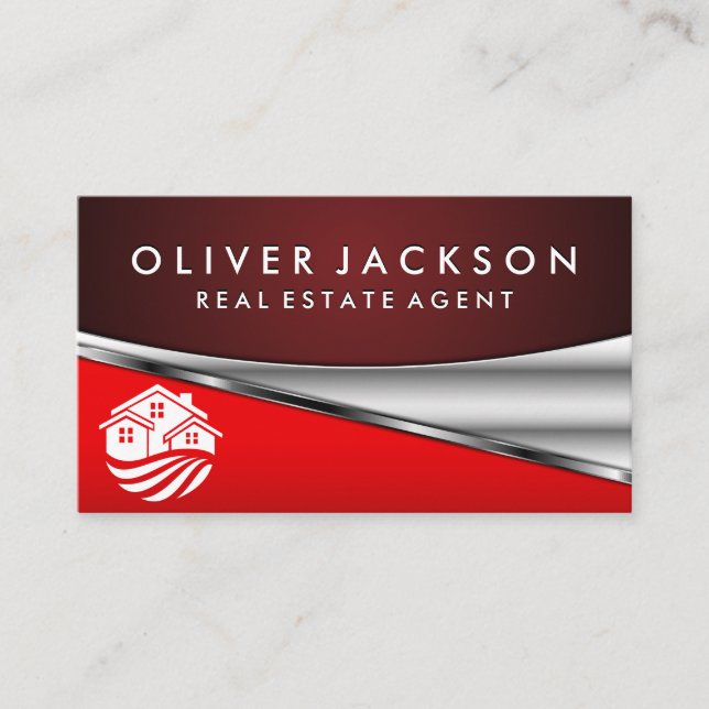 Symbol für echtes Anwesen Agent | ZUHAUSE | Red Me Visitenkarte (Vorderseite)