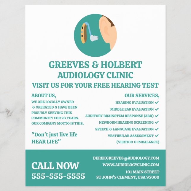 Symbol für Hörhilfe, Audiologe, Klinik für Audiolo Flyer (Vorne)