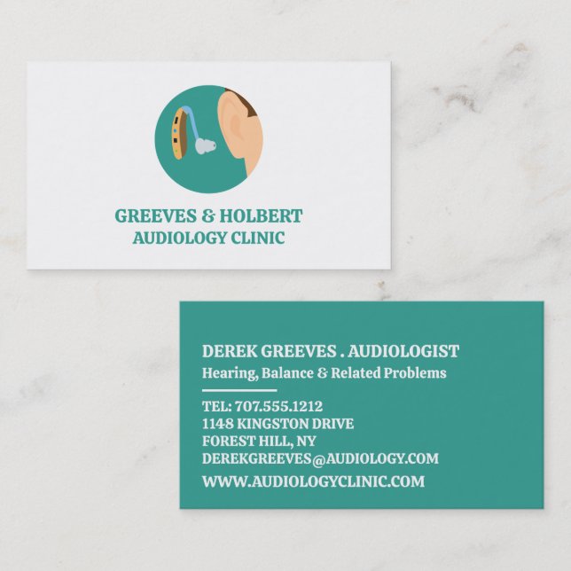 Symbol für Hörhilfe, Audiologe, Klinik für Audiolo Visitenkarte (Vorne/Hinten)