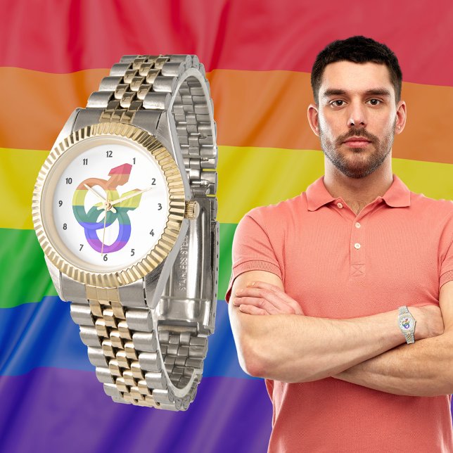 Symbol für männliche Paare Armbanduhr (Male Couple Pride Symbols Rainbow Flag Watch)