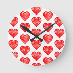 Symbol für rote Playing Card Form Lino Schnitt Runde Wanduhr