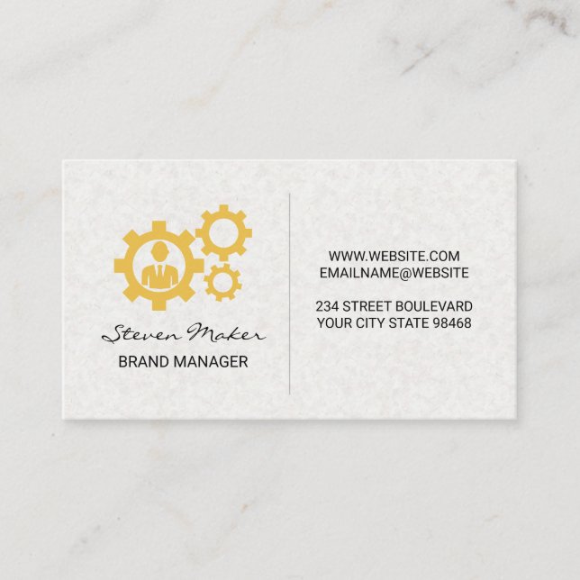 Symbol "Gears Person" | Hintergrund Papiertextur Visitenkarte (Vorderseite)