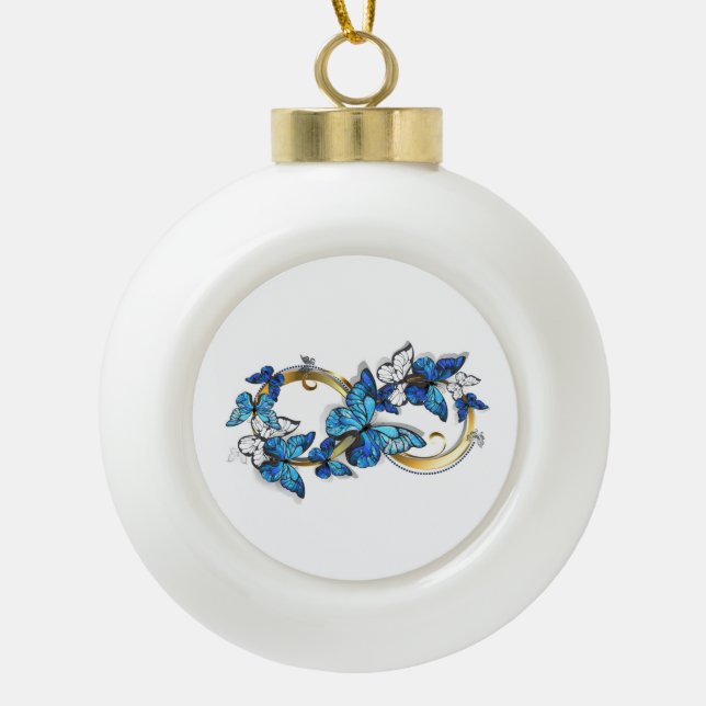 Symbol Infinity of Blue Morpho Butterflies Keramik Kugel-Ornament (Vorderseite)