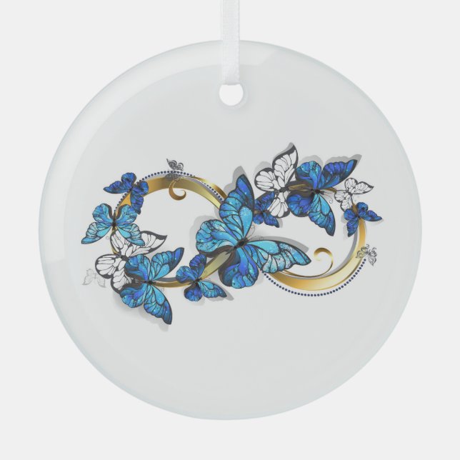 Symbol Infinity of Blue Morpho Butterflies Ornament Aus Glas (Vorderseite)