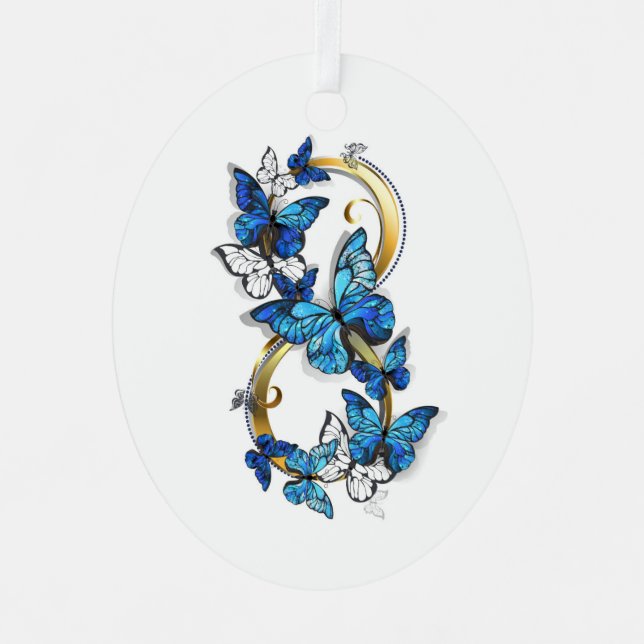 Symbol Infinity of Blue Morpho Butterflies Ornament Aus Metall (Vorderseite)