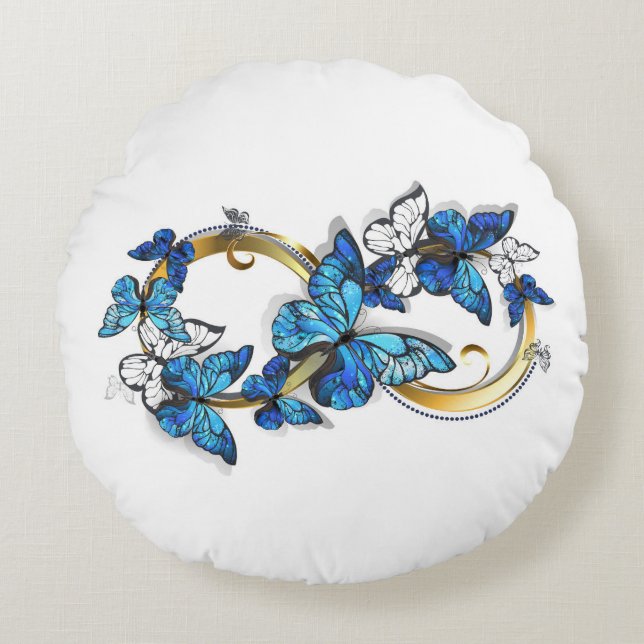 Symbol Infinity of Blue Morpho Butterflies Rundes Kissen (Vorderseite)