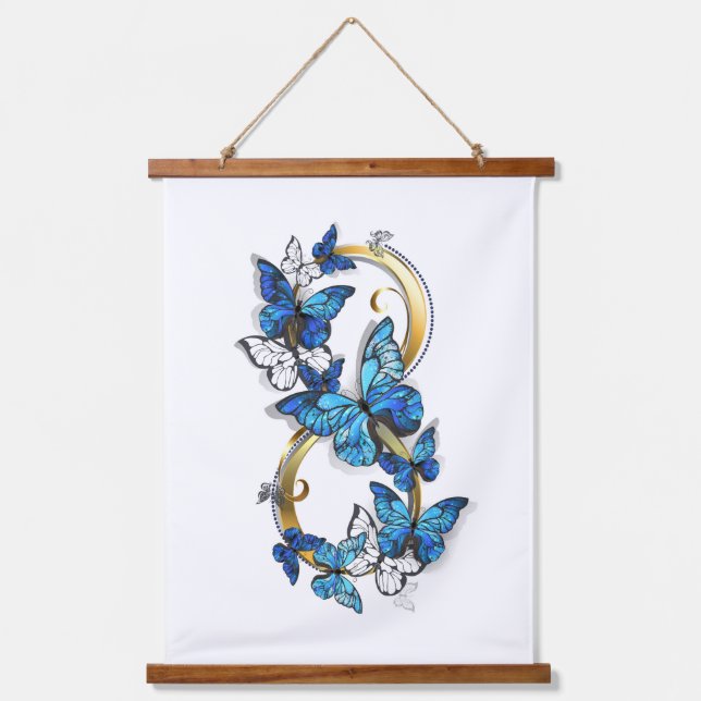 Symbol Infinity of Blue Morpho Butterflies Wandteppich Mit Holzrahmen (Vorderseite)