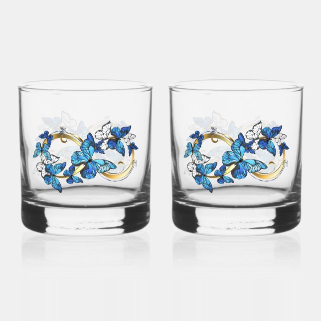 Symbol Infinity of Blue Morpho Butterflies Whiskyglas (Vorderseite)