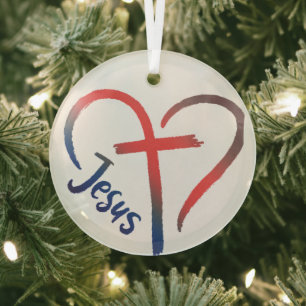 Symbol Jesus Cross und Herz Liebe Ornament Aus Glas