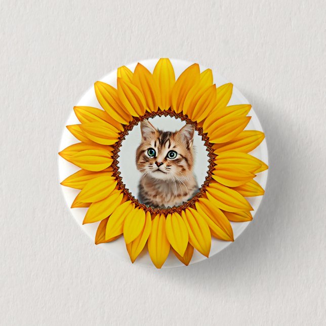 Symbol, Katze in Sonnenblumen Button (Vorderseite)