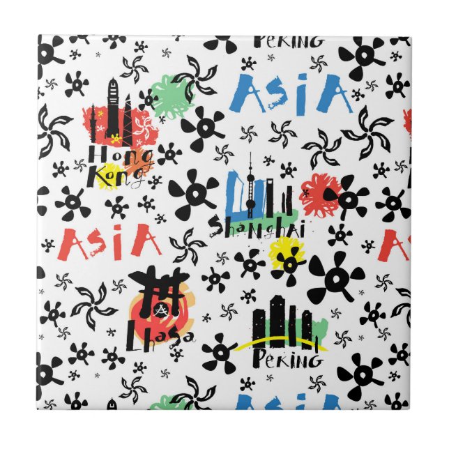 Symbol-Muster Asiens | Fliese (Vorderseite)