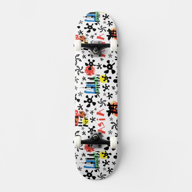 Symbol-Muster Asiens | Skateboard (Vorderseite)