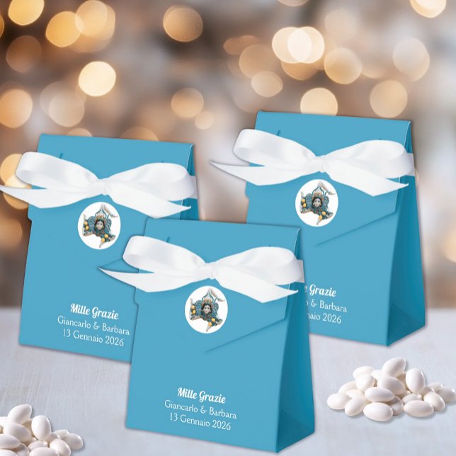 Symbol of Sicily Trinacria Medusa Sicilian Blue Geschenkschachtel (Trinacria Symbol of Sicily on Blue Tent Favor Box - Italian Wedding with Custom Wording)