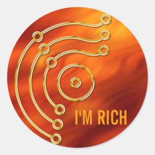 Symbol RUNA / GOLD, ICH BIN REICH Feuer rot Runder Aufkleber
