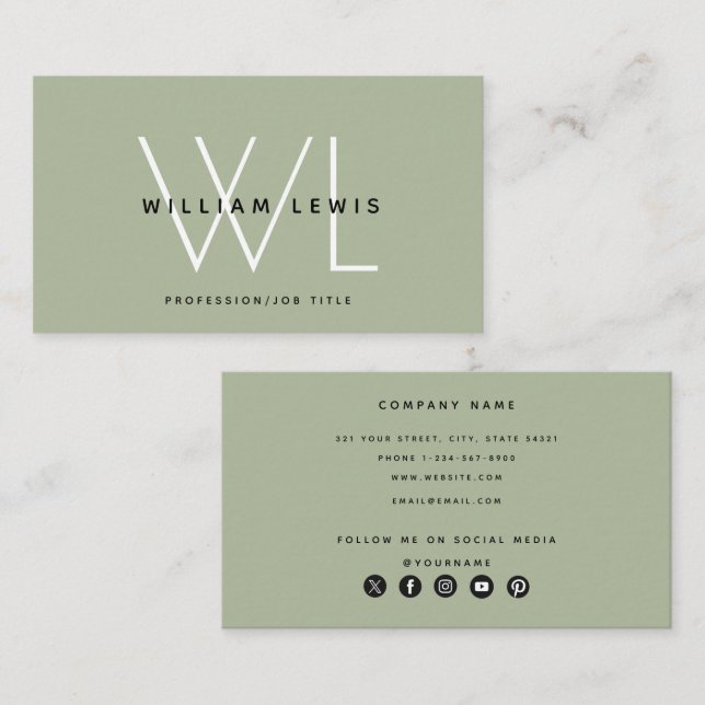 Symbol "Sage Green Modern Social Media" Visitenkarte (Vorne/Hinten)