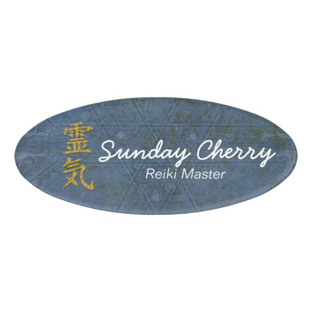 Symbol / Sign REIKI gold + Ihr Backgr. Ideen Namenschild (Vorderseite)