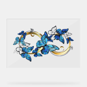 Symbol Unendlichkeit von blauen Morpho-Schmetterli Acrylschild
