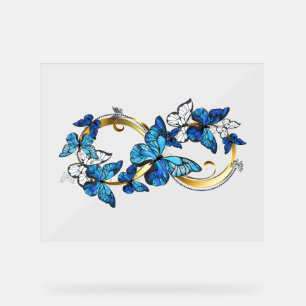 Symbol Unendlichkeit von blauen Morpho-Schmetterli Acrylschild