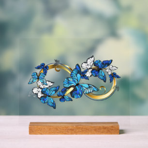 Symbol Unendlichkeit von blauen Morpho-Schmetterli Acrylschild