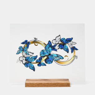 Symbol Unendlichkeit von blauen Morpho-Schmetterli Acrylschild