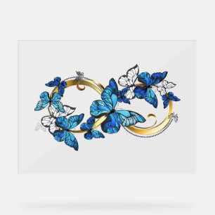 Symbol Unendlichkeit von blauen Morpho-Schmetterli Acrylschild