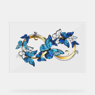 Symbol Unendlichkeit von blauen Morpho-Schmetterli Acrylschild