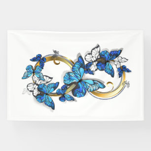 Symbol Unendlichkeit von blauen Morpho-Schmetterli Banner
