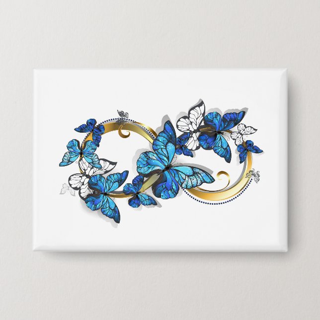Symbol Unendlichkeit von blauen Morpho-Schmetterli Button (Vorderseite)