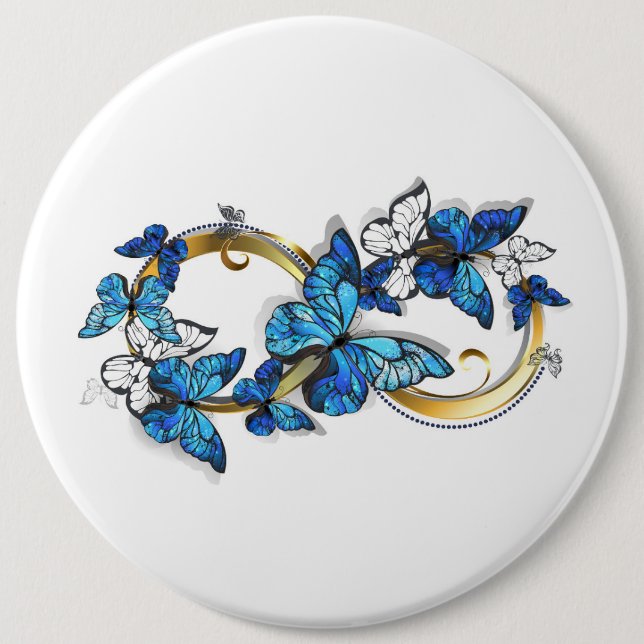 Symbol Unendlichkeit von blauen Morpho-Schmetterli Button (Vorderseite)