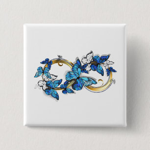 Symbol Unendlichkeit von blauen Morpho-Schmetterli Button