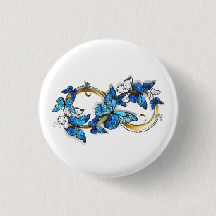 Symbol Unendlichkeit von blauen Morpho-Schmetterli Button