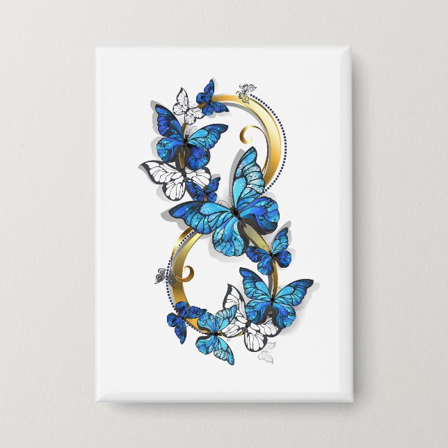 Symbol Unendlichkeit von blauen Morpho-Schmetterli Button (Vorderseite)
