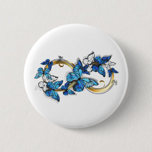 Symbol Unendlichkeit von blauen Morpho-Schmetterli Button