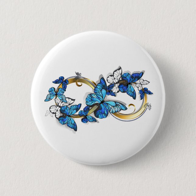 Symbol Unendlichkeit von blauen Morpho-Schmetterli Button (Vorderseite)