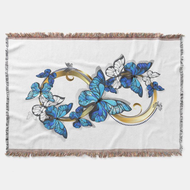 Symbol Unendlichkeit von blauen Morpho-Schmetterli Decke (Vorderseite)