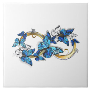 Symbol Unendlichkeit von blauen Morpho-Schmetterli Fliese