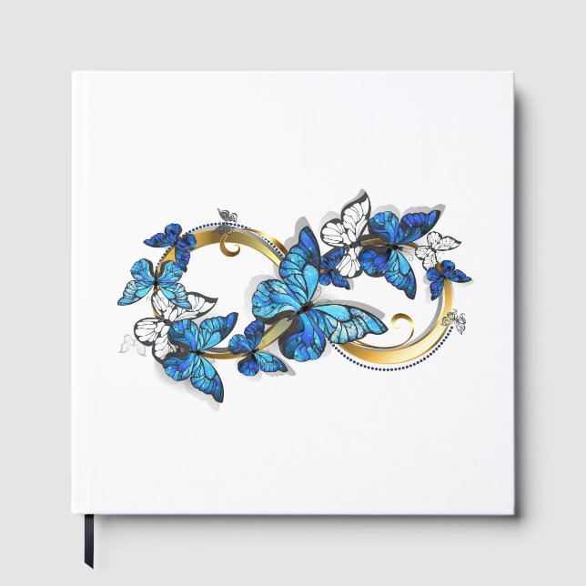 Symbol Unendlichkeit von blauen Morpho-Schmetterli Gästebuch (Vorderseite)