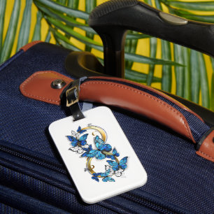 Symbol Unendlichkeit von blauen Morpho-Schmetterli Gepäckanhänger