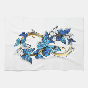 Symbol Unendlichkeit von blauen Morpho-Schmetterli Geschirrtuch