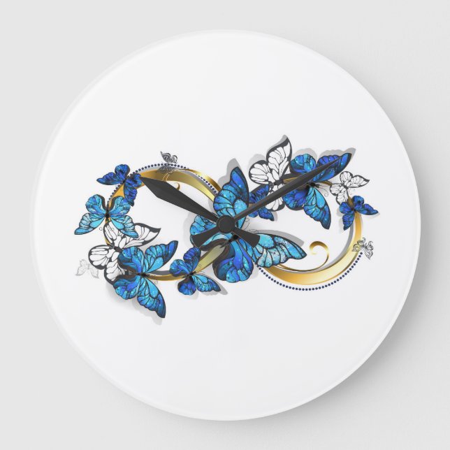 Symbol Unendlichkeit von blauen Morpho-Schmetterli Große Wanduhr (Vorderseite)