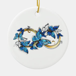 Symbol Unendlichkeit von blauen Morpho-Schmetterli Keramik Ornament