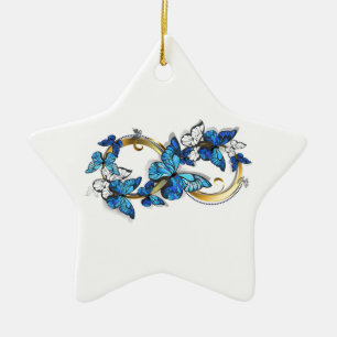 Symbol Unendlichkeit von blauen Morpho-Schmetterli Keramik Ornament