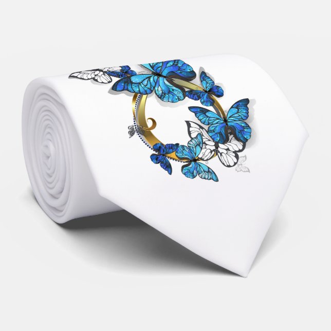 Symbol Unendlichkeit von blauen Morpho-Schmetterli Krawatte (Gerollt)